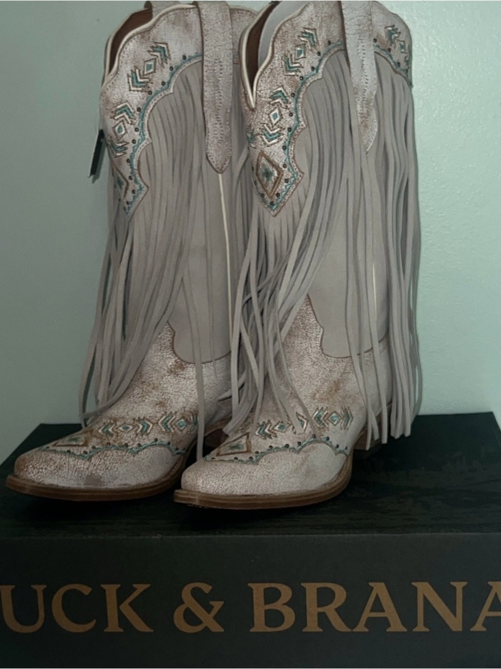 Fringe Embroidered Western Heeled Boots - Taupe